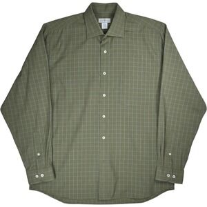 Burma Bibas Mens Shirt XL Olive Green Blue Grid Check 60 Singles Lawn Cotton